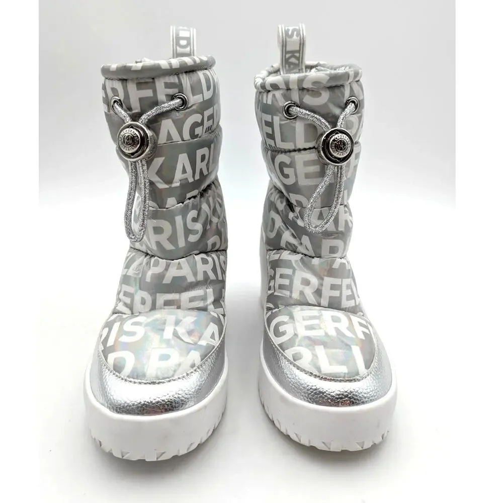 Karl Lagerfeld Paris Bronwyn Wedge Boots Women's Silver Size US5.5M EU35.5